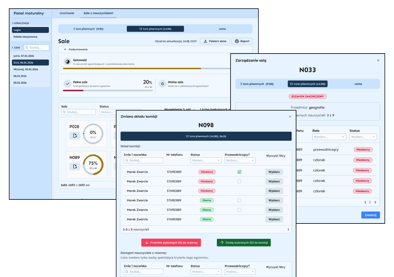 Exam operations app – attendance and reserve staffing