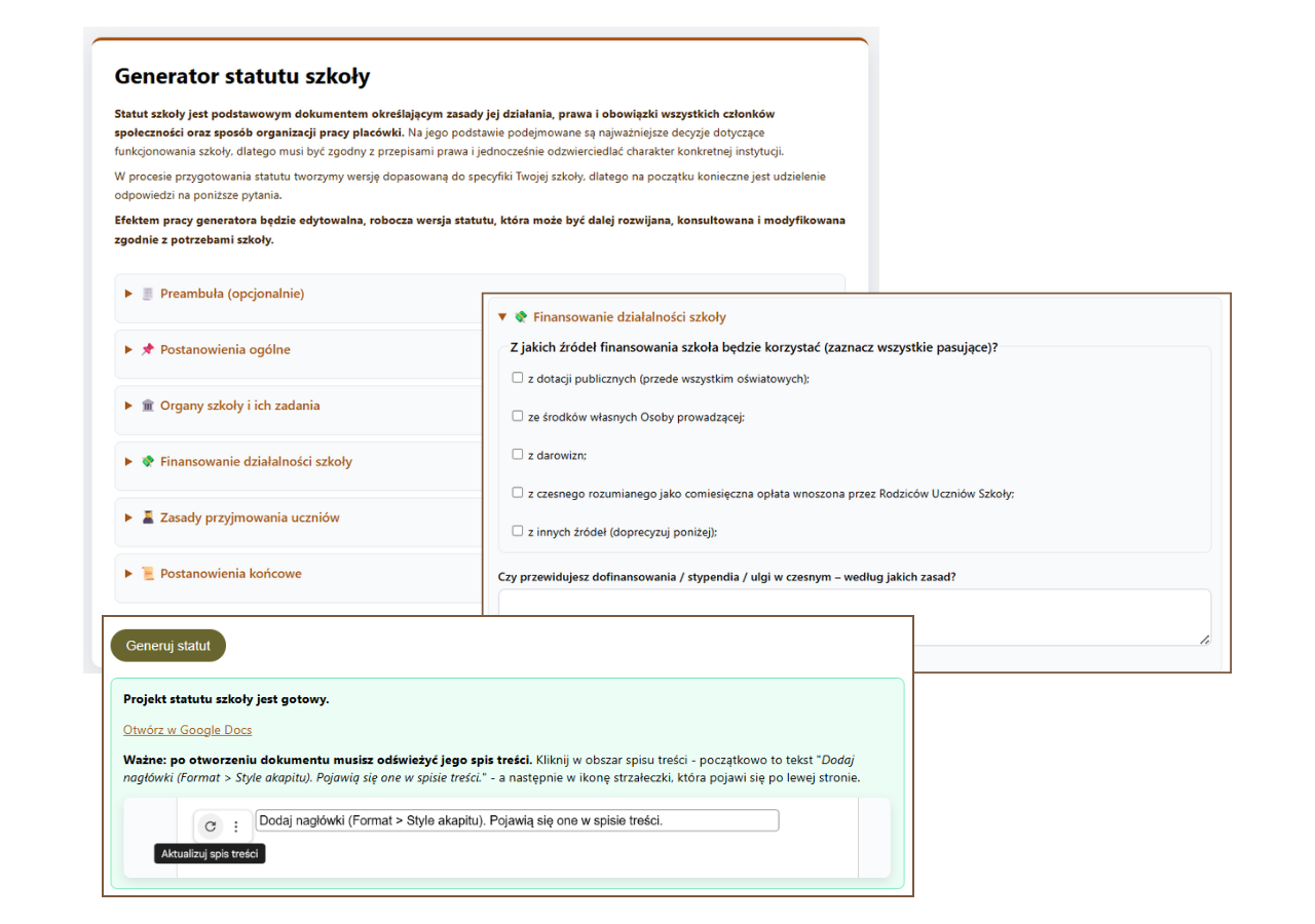 School statute generator – survey-driven document creation